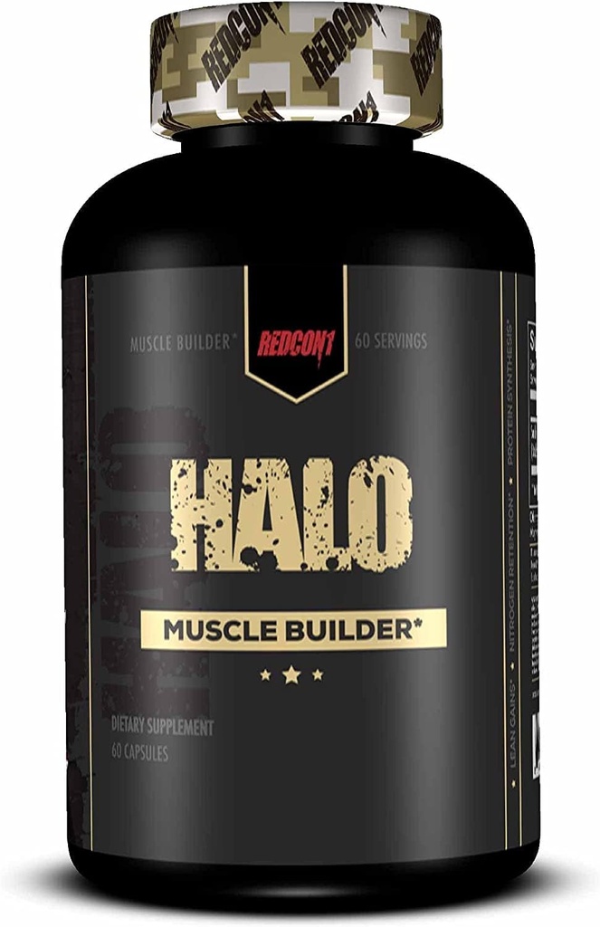 REDCON1 Halo συμπλήρωμα μυών Builder - Χωρίς γλουτένη + Keto φιλικό για την υποστήριξη της μυϊκής αύξησης της μάζας - Περιέχει κινέζικο εκχύλισμα ρίζας Smilax για τη βελτίωση της διατήρησης αζώτου (60 κάψουλες)