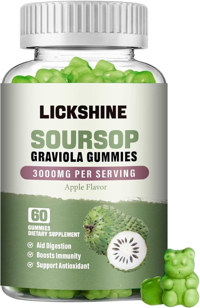 1 Συσκευασία Soursop Graviola Gummies - 3000mg Πρόσθετη δύναμη Φύλλα Soursop Συμπλήρωμα με βιταμίνη C, ψευδάργυρος - Digestive Aid, Ανοσολογική Υποστήριξη & Αντιοξειδωτικό - Χωρίς ζάχαρη, μη GMO, Vegan, 60 Counts