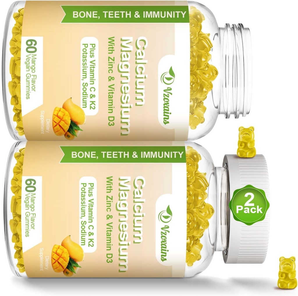 Υψηλή απορρόφηση Όσπρια ασβεστίου, ψευδάργυρος μαγνησίου ασβεστίου με γλυκινικό μαγνήσιο, κάλιο, βιταμίνη D3 για γυναίκες & άνδρες- Mango Γεύση 120 κοχ