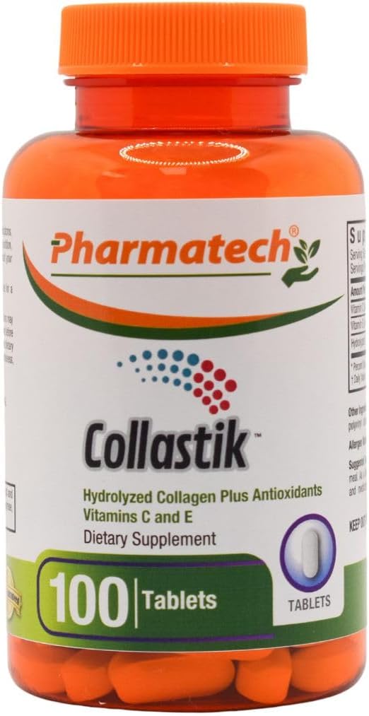 Hydrolyzed Collagen and Vitamins C and E for Women. Skin and Nails Health, Premium Formula Collagen Plus Antioxidants Supplement, 100 Tablets, Collastik