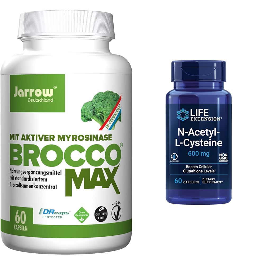Jarrow BroccoMax Sulforafane Γεννήτρια και Επέκταση ζωής N-Acetyl-L-Cysteine Ανοσοποιητική & αναπνευστική υποστήριξη Bundle, 60 Count Each