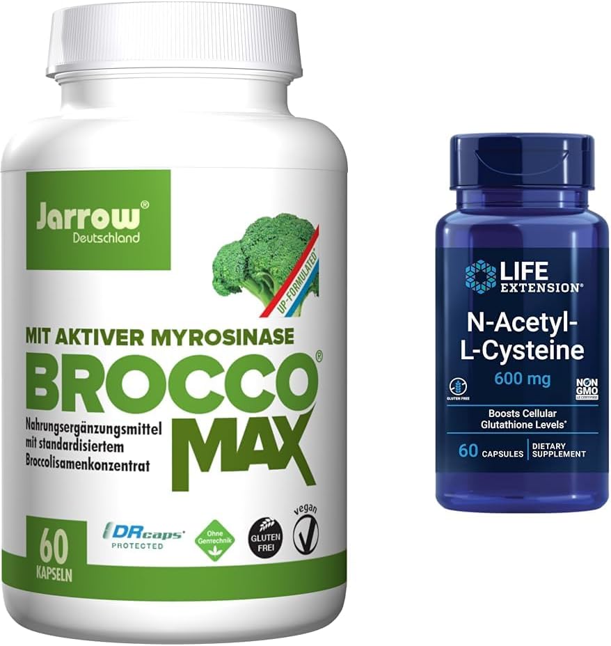 Jarrow BroccoMax Sulforafane Γεννήτρια και Επέκταση ζωής N-Acetyl-L-Cysteine Ανοσοποιητική & αναπνευστική υποστήριξη Bundle, 60 Count Each