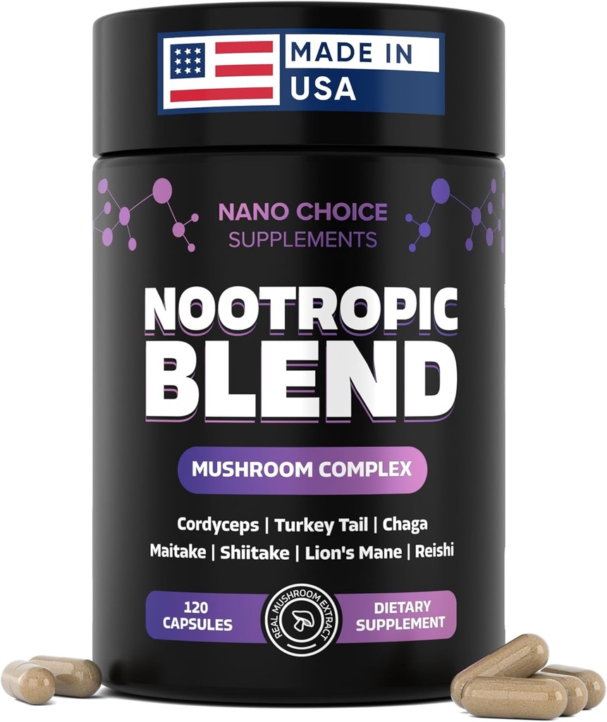 Nano Choice Nootropic Blend - Mushroom Complex Supplement for Brain, Focus, Productivity & Immune Support 