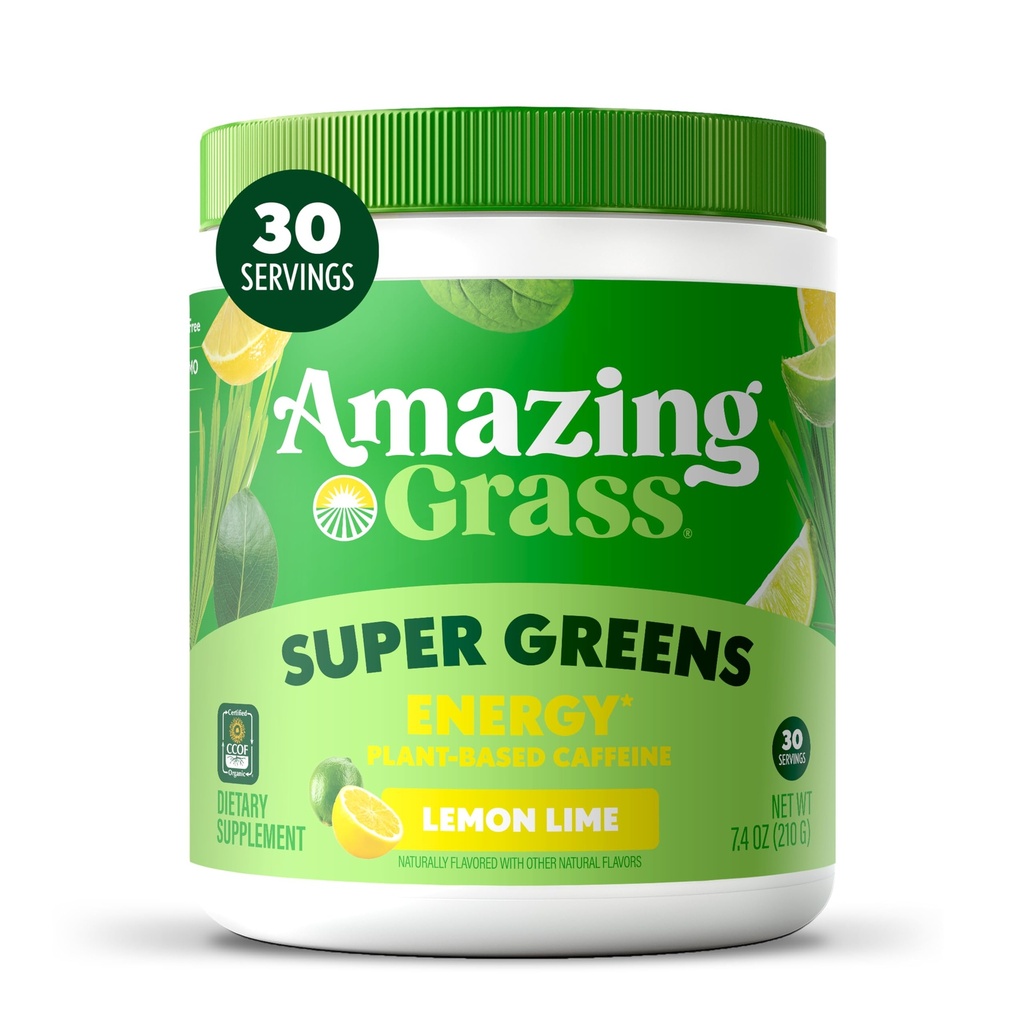 Amazing Grass Greens Blend Energy: Smoothie Mix, Super Greens Powder & Plant Based Caffeine with Matcha Green Tea & Beet Root Powder, Lemon Lime, 30 Σερβιέτες (Packaging May Vary)