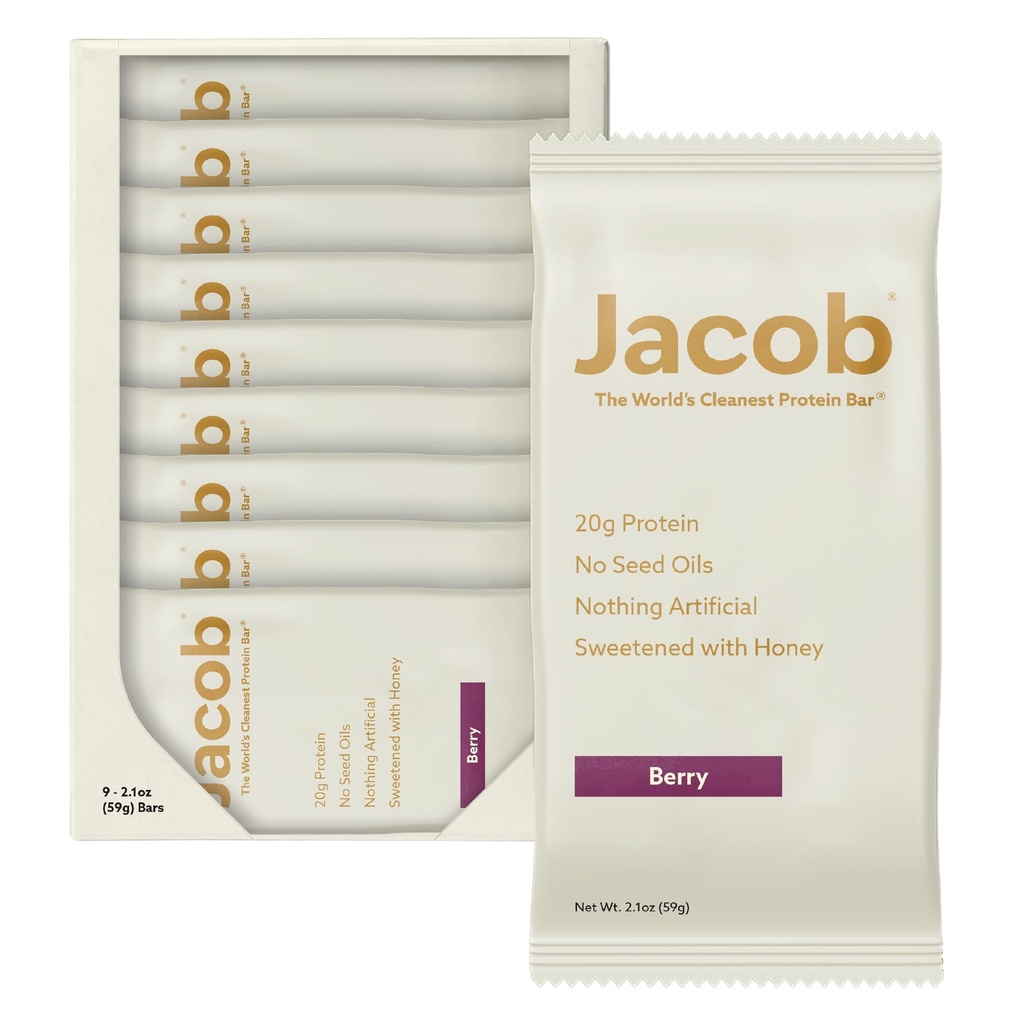 Jacob Bar, Protein Bars, Mixed Berry (9 Bars Total) - 20g Πρωτεΐνη χόρτου, Δεν Έλαια σπόρων, Τίποτα Τεχνητό