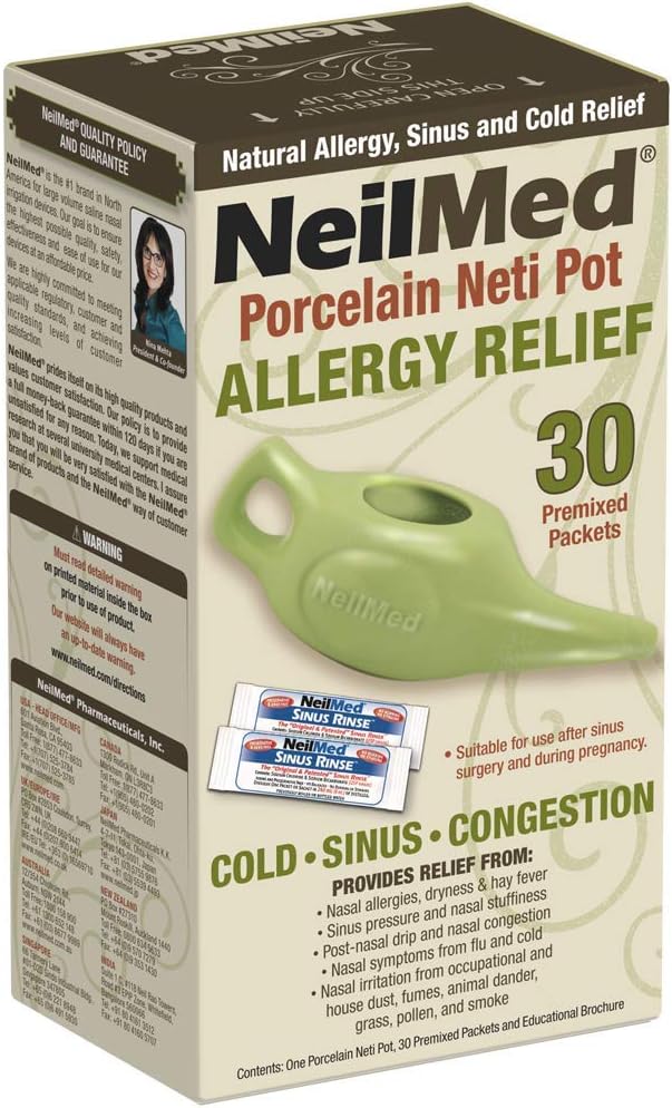 NeilMed Classic Porcelain Neti Pot Πράσινο με 30 προμιγμένα πακέτα