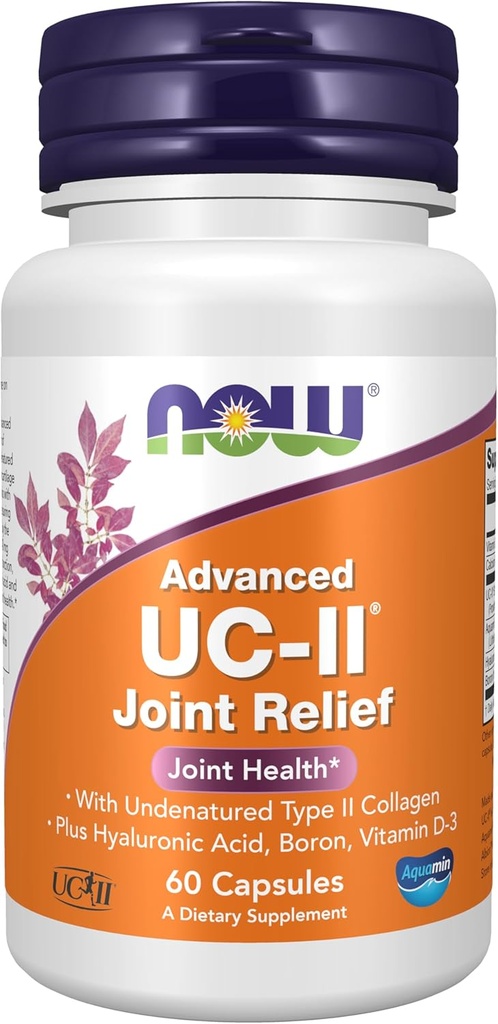 NOW Συμπληρώματα, UC-II Advanced Joint Relief με μη μετουσιωμένο κολλαγόνο τύπου II, συν υαλουρονικό οξύ, βόριο, βιταμίνη D-3, 60 κάψουλες Veg