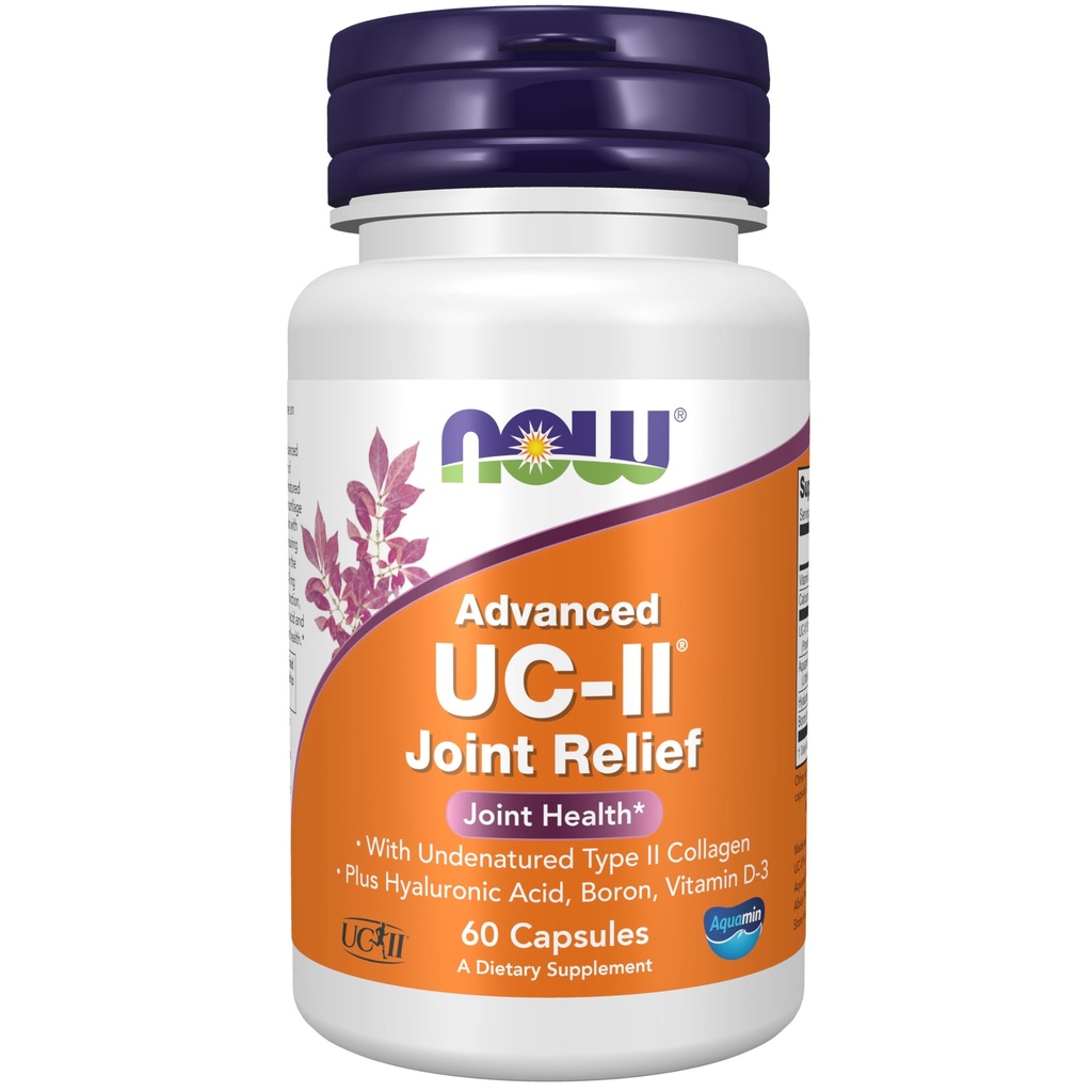 NOW Συμπληρώματα, UC-II Advanced Joint Relief με μη μετουσιωμένο κολλαγόνο τύπου II, συν υαλουρονικό οξύ, βόριο, βιταμίνη D-3, 60 κάψουλες Veg