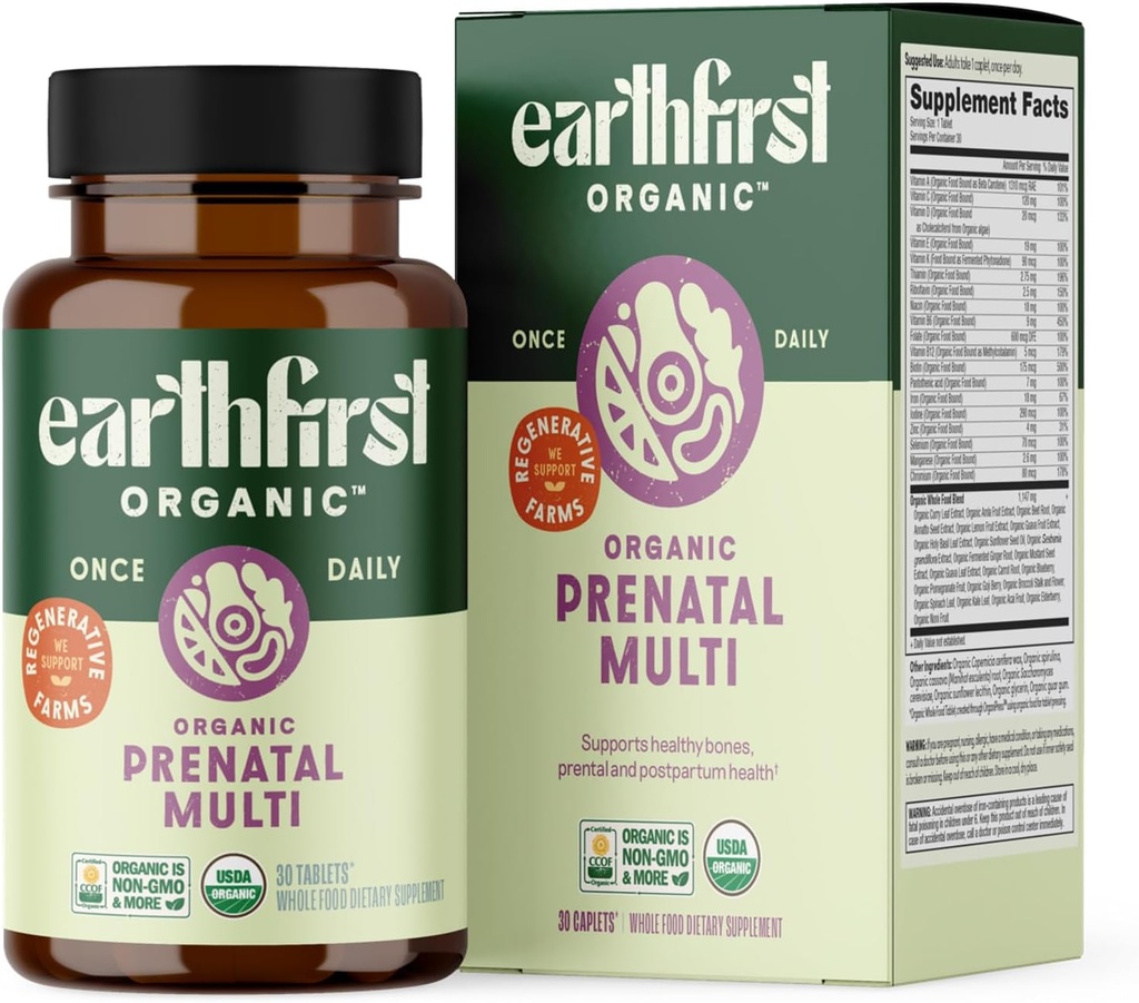Prenatal Once Daily Multivitamin for Women for Conception, Pregnancy, Postpartum & Breastfeeding, Folate, Iron & Organic Whole Food Blend, Vegan, 30 Count