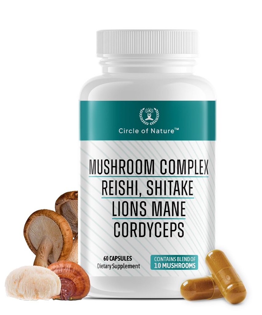 Συμπλήρωμα Mushroom Booster στον εγκέφαλο, Φυσικό Αναβατήρα Mood με 10 Μανιτάρια Λειτουργία, Lions Mane, Reishi, Cordyceps και 7 Περισσότερα σε κάψουλες 1330mg Κατασκευασμένο στις ΗΠΑ, 60 κάψουλες