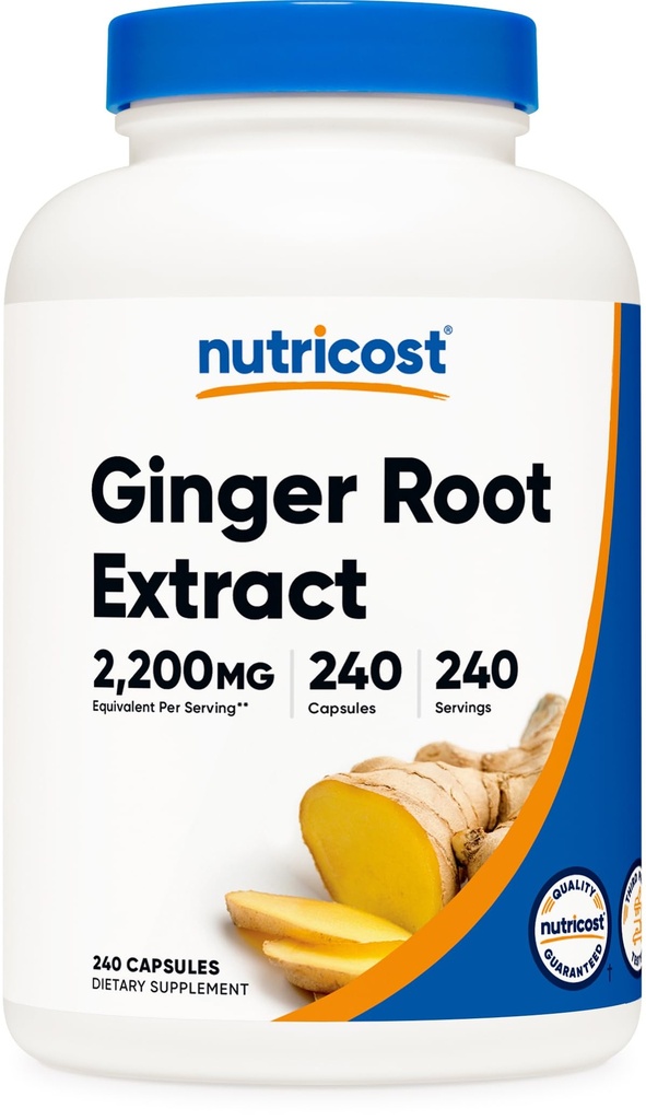 Nutricost εκχύλισμα ρίζας τζίντζερ 2.200mg, 240 κάψουλες - Χωρίς γλουτένη, μη ΓΤΟ, 550mg εκχύλισμα 4:1