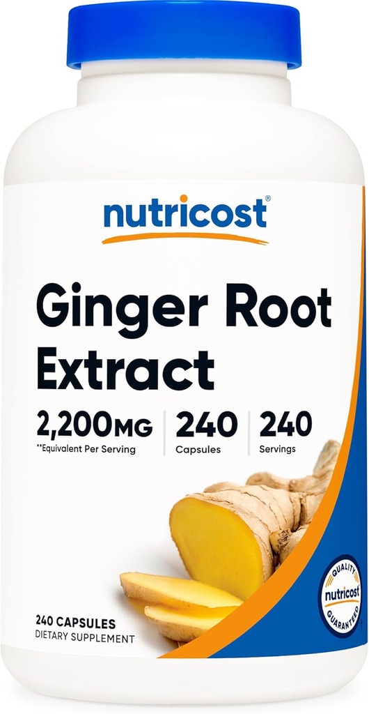 Nutricost εκχύλισμα ρίζας τζίντζερ 2.200mg, 240 κάψουλες - Χωρίς γλουτένη, μη ΓΤΟ, 550mg εκχύλισμα 4:1