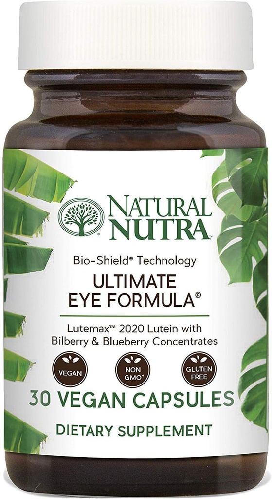 Natural Nutra Ultimate Eye Health Supplement - Bilberry & Blueberry Extract Blend for Day and Night Vision Support, Promotes Color Perception & Eye Clarity - Μη ΓΤΟ, Χωρίς γλουτένη, Vegan - 30 Κάψουλες