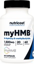 Nutricost myHMB κάψουλες 1.500MG Ασβέστιο HMB ανά υπηρεσία, 60 κάψουλες, 20 εξυπηρετήσεις - Γραμμή Απόδοσης, Ασβέστιο Β-Υδροξυ Β-μεθυλοβουτυρικό Μονοένυδρο