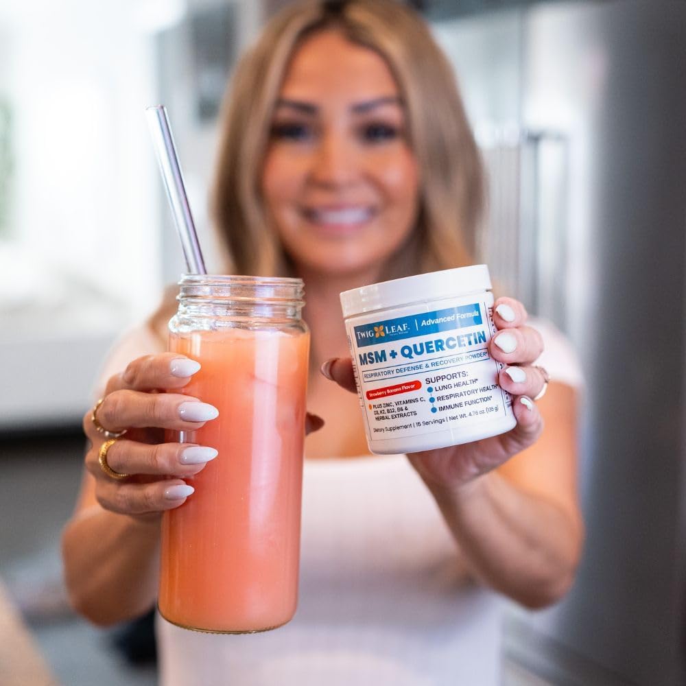 Twig & Leaf MSM Quercetin συμπλήρωμα με βιταμίνη C & ψευδάργυρο (Strawberry Banana) - MSM συμπλήρωμα σκόνης για την αναπνευστική υγεία - Φυσική άμυνα για εποχιακές προκλήσεις - 4.76 oz