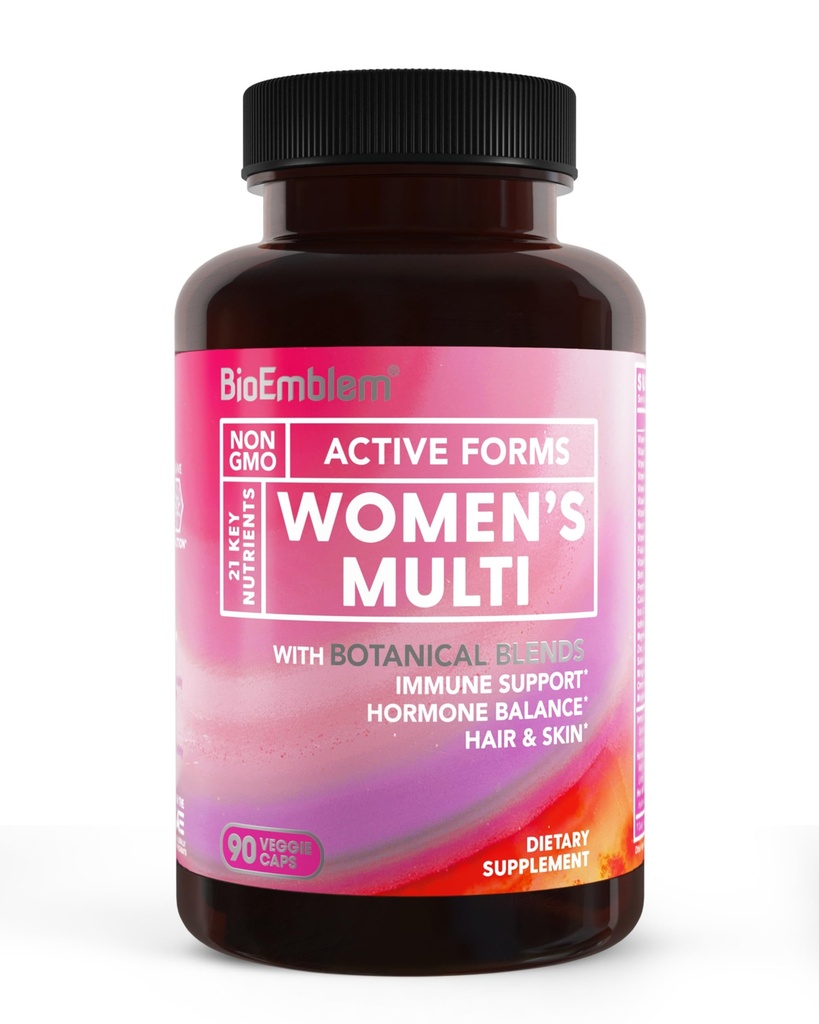 BioEmblem Women's Multivitamin - Complete Daily Multi for Immunity, Energy, Hair, Skin with Vitamin A, B12, B6, D3, Biotin, Iron, Magnesium, Collagen and Veggie Blends - Χωρίς γλουτένη - 90 κάψουλες