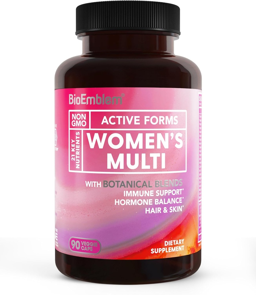 BioEmblem Women's Multivitamin - Complete Daily Multi for Immunity, Energy, Hair, Skin with Vitamin A, B12, B6, D3, Biotin, Iron, Magnesium, Collagen and Veggie Blends - Χωρίς γλουτένη - 90 κάψουλες