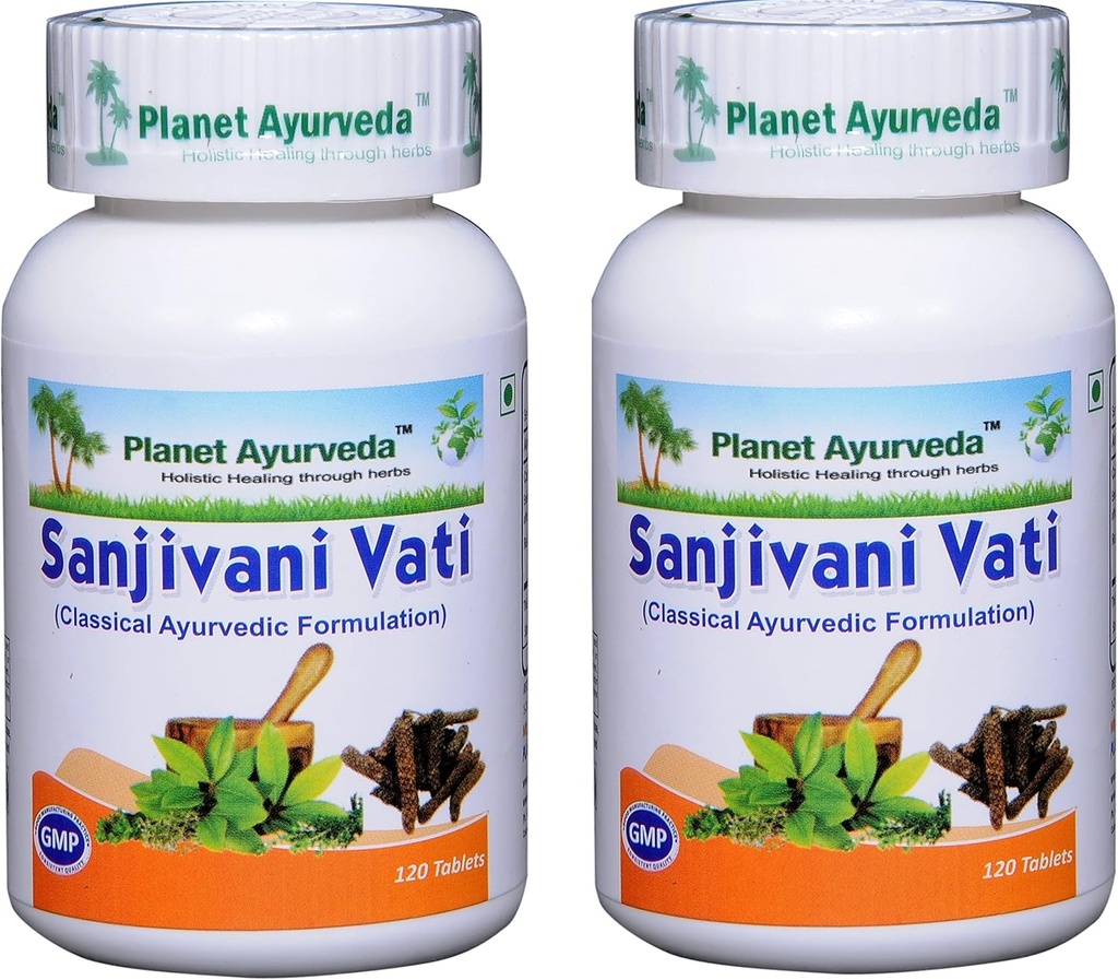 Planet Ayurveda Sanjivani Vati - Βότανα δισκία, 100% φυσικά και καθαρά - 2 φιάλες (Κάθε φιάλη περιέχει 120 δισκία)