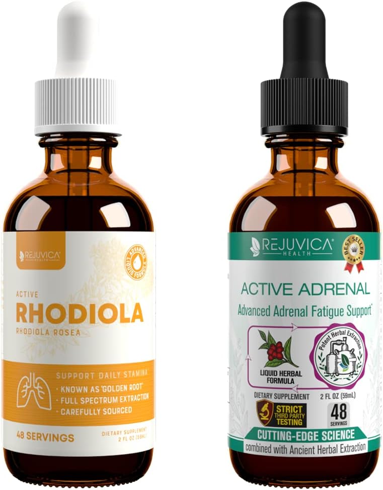 Rejuvica Health Active Rhodiola + Active Adrenal - Υποστήριξη Ενέργειας + Άγχος - Υγρή Παράδοση για Καλύτερη Απορρόφηση - Rhodiola, Ashwagandha, Holy Basil & More!