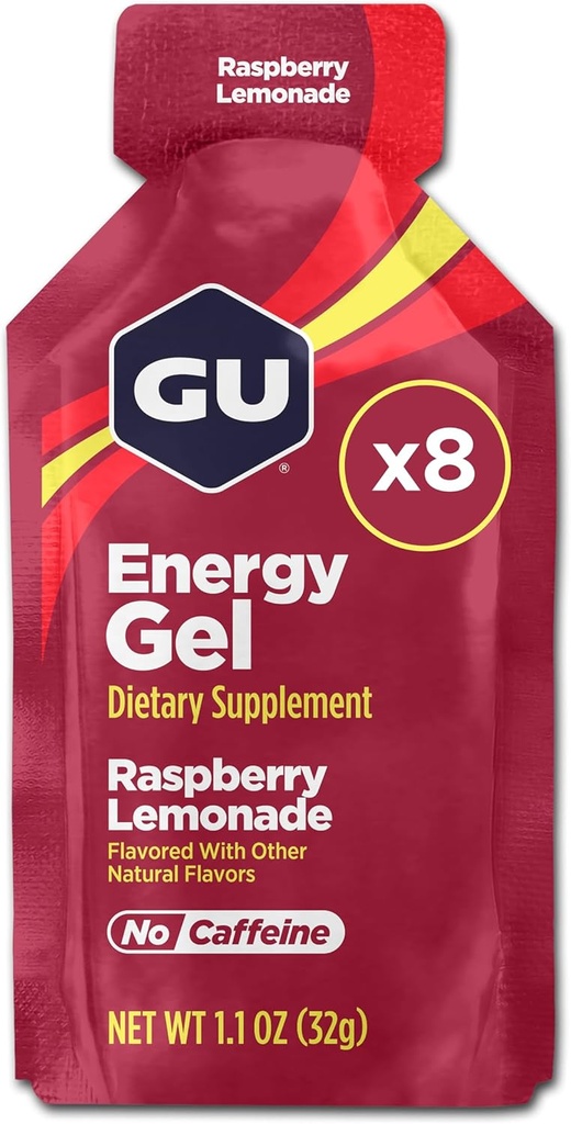 GU Energy Original Sports Nutrition Energy Gel, 8-Count, Vegan, χωρίς γλουτένη, Kosher, και Dairy-Free On-The-Go Energy για οποιαδήποτε προπόνηση, λεμονάδα σμέουρων
