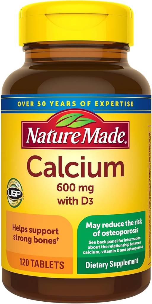 Nature Made Calcium 600 mg με βιταμίνη D3, Συμπλήρωμα διατροφής για την υποστήριξη των οστών, 120 δισκία (πακέτο των 3)
