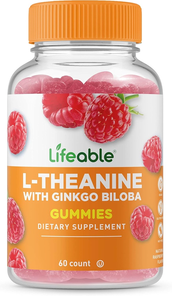 Ζωηρή L Theanine με Ginkgo Biloba - Μεγάλη γεύση φυσικό συμπλήρωμα γεύσης Gummy Βιταμίνες - Μη Γλουτένη Χωρίς γλουτένη Vegan Chewable - για να σας βοηθήσει να επικεντρωθεί και να χαλαρώσετε - για ενήλικες άνδρες - 60 Gummies