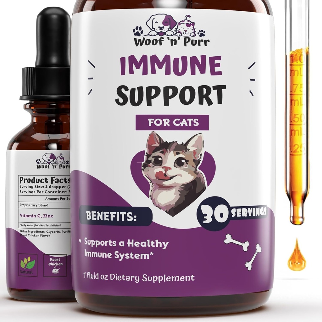 Immune Support for Cats - Βοηθά στην υποστήριξη ενός υγιεινού ανοσοποιητικού συστήματος - Cat Immune Booster - Cat Immune Support - Cat Immune Supplement - Immune Support Cat - Cat Immune Support Supplement - 1 fl oz