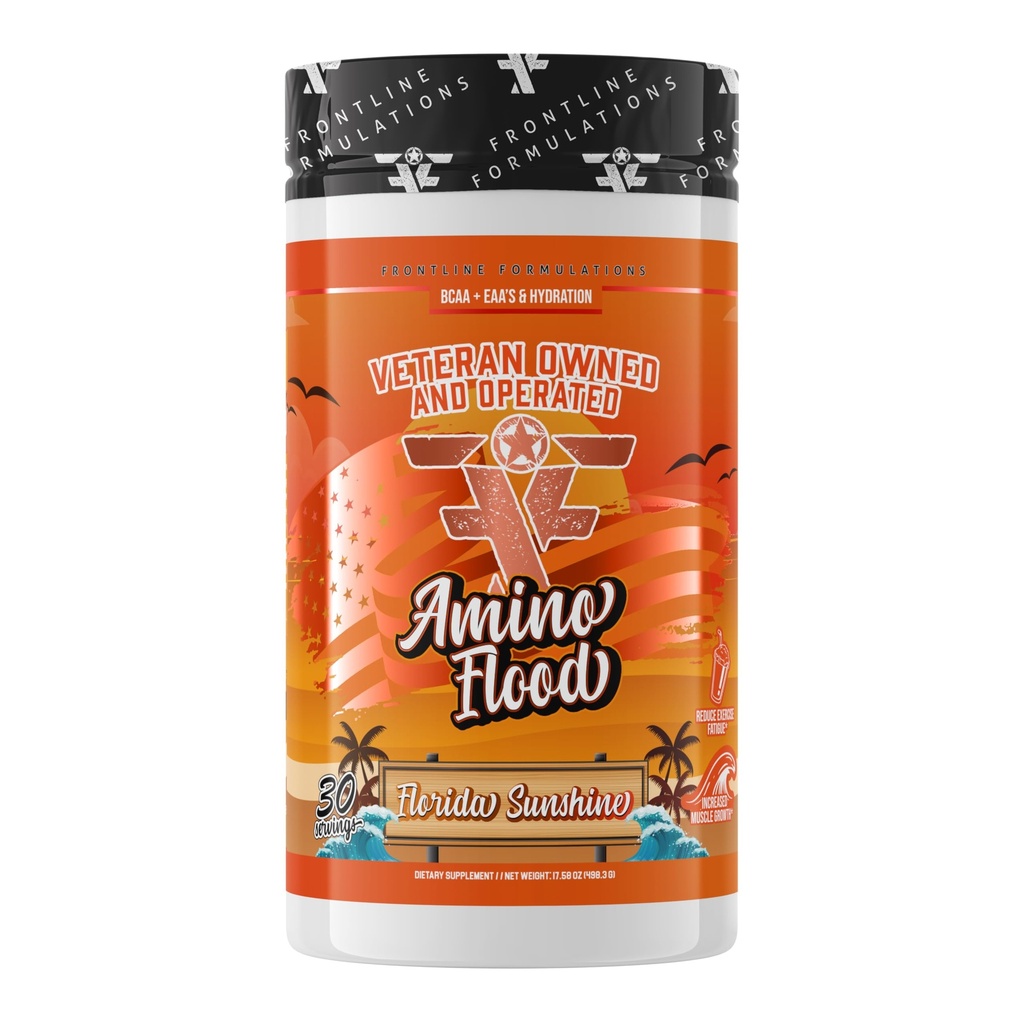 Amino Flood from Frontline Formulations - BCAA + EAA Recovery & Hydration Formula – Υποστήριξη μυών, ηλεκτρολύτες & αντοχή – Amino Acid συμπλήρωμα για Intra & Post προπόνηση Florida Sunshine