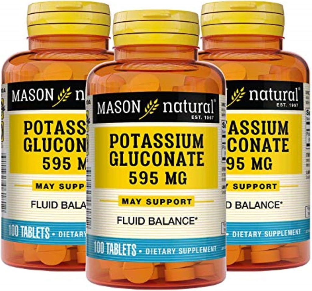 Mason Φυσικό γλυκονικό κάλιο 595 mg, 300 Ημέρα προσφοράς, 100 δισκία (πακέτο των 3)