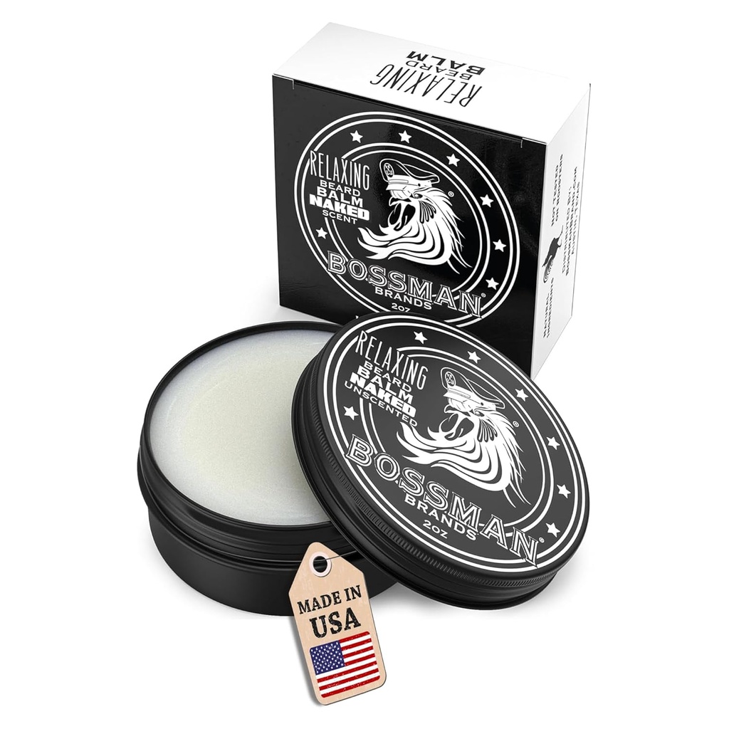 Bossman Relaxing Beard Balm for Men (Γυμνή - Αρωματισμένη) – Tames, Relaxes, Thickens & Softens for Ultimate Beard Care – Made in USA