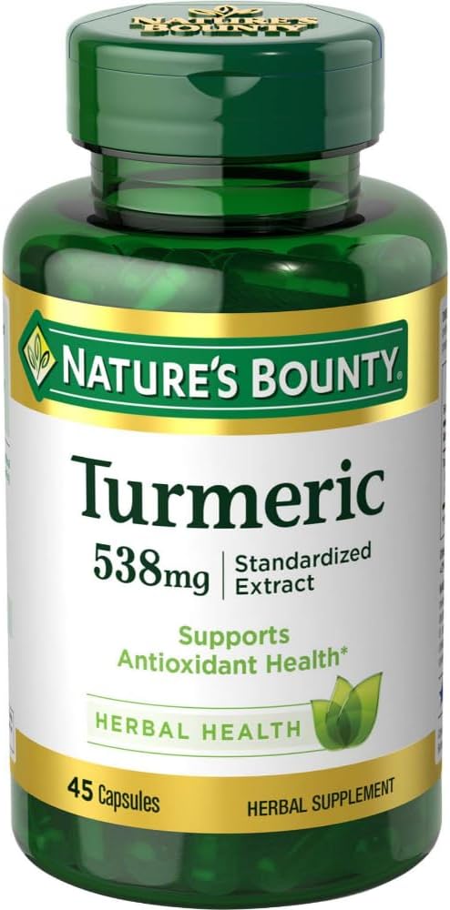 Nature's Bounty Turmeric Pills and Herbal Health Supplement, Supports, Antioxidant Health, 538mg, 45 Capsules