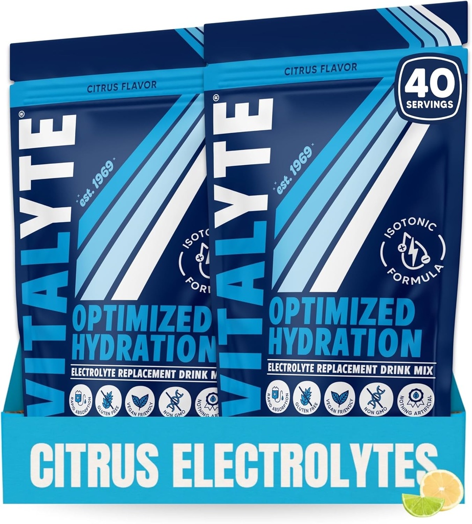 Vitalyte Electrolyte Powder (35 oz, 40 σέρβις ανά εμπορευματοκιβώτιο) - Ισοτονικό μείγμα ποτών για ενυδάτωση, ενέργεια & ανάκτηση- Water Enhancer & Rehydration Supplement για άνδρες, γυναίκες & σπορ (Cool Citrus 2 Pack)