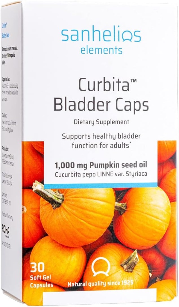 Sanhelios Curbita Caps Bladder Pumpkin Seed Oil 1.000mg - Healthy Bladder Function συμπλήρωμα υποστήριξης για άνδρες & γυναίκες - μη-GMO, ζάχαρη-ελεύθερο, συντηρητικό-ελεύθερο, χωρίς γλουτένη - 30 κάψουλες Softgel
