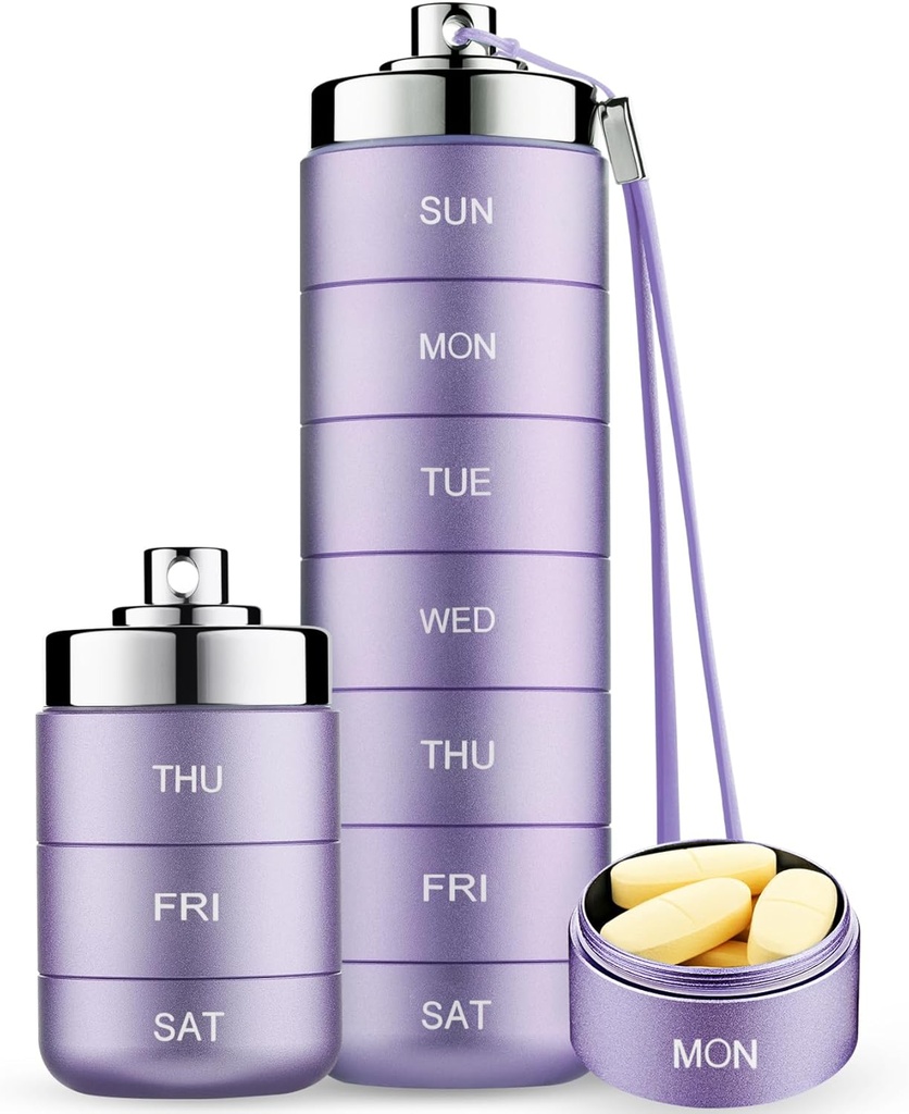 Mossime Metal Travel Pill Organizer, Φορητό 7 ημερών οργανωτής βιταμινών, αδιάβροχο 1 φορές ένα κουτί χάπι ημέρας, μεγάλο δοχείο χάπι, καθημερινής ιατρικής οργανωτής για βιταμίνη, ιχθυέλαιο, συμπλήρωμα