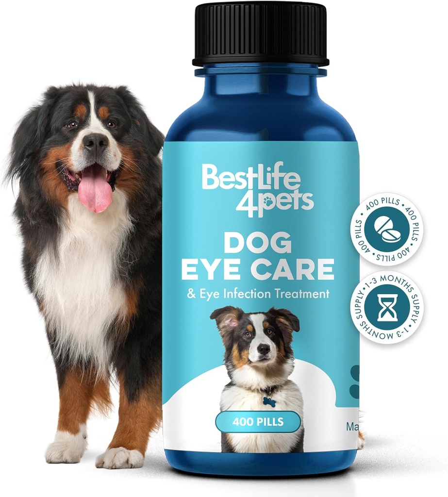Dog Eye Infection & Eye Care Support Supplements, Natural Relief from Conjunctivitis, Swelling, Tear Stains, Dry Eyes and Discharge, Easy to Use, No More Struggle with Canine Drops, 400 Small Pills