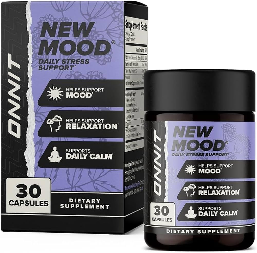 ONNIT Νέες κάψουλες υποστήριξης καθημερινής πίεσης Mood, IGENTM μη GMO δοκιμασμένες, ύπνος και διάθεση συμπλήρωμα υποστήριξης για άνδρες και γυναίκες, ημερήσιες κάψουλες διαχείρισης στρες, 30 κόμης