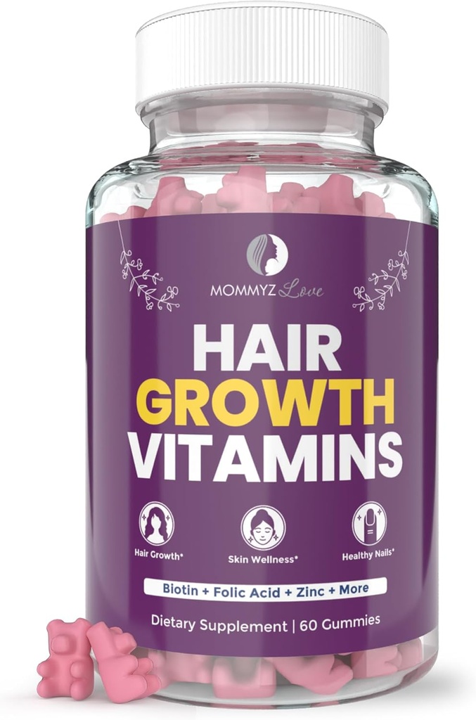 Mommiz Αγάπη Biotin Gummies 5000mcg για την ανάπτυξη των μαλλιών & Radiant Δέρμα Κατά τη διάρκεια Post Partum Recovery & Περίοδος Προσαρμογής - Post Partum Βιταμίνες με Φολικό
