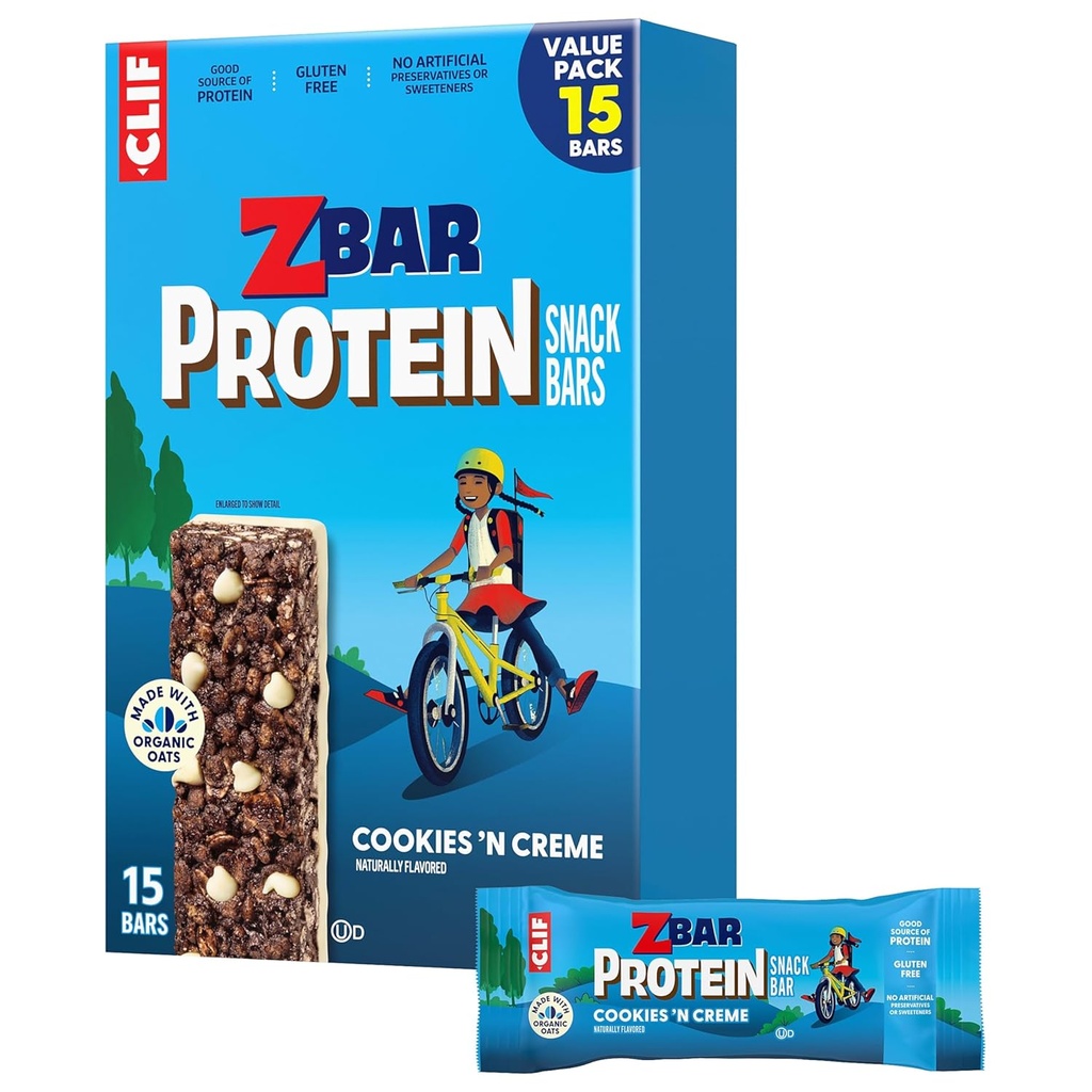 Zbar Protein - Cookies 'N Creme - Crispy Snack Bars - Made with Organic Oats - Non-GMO - 5g Protein - Gluten Free Protein Bars (15 Pack)