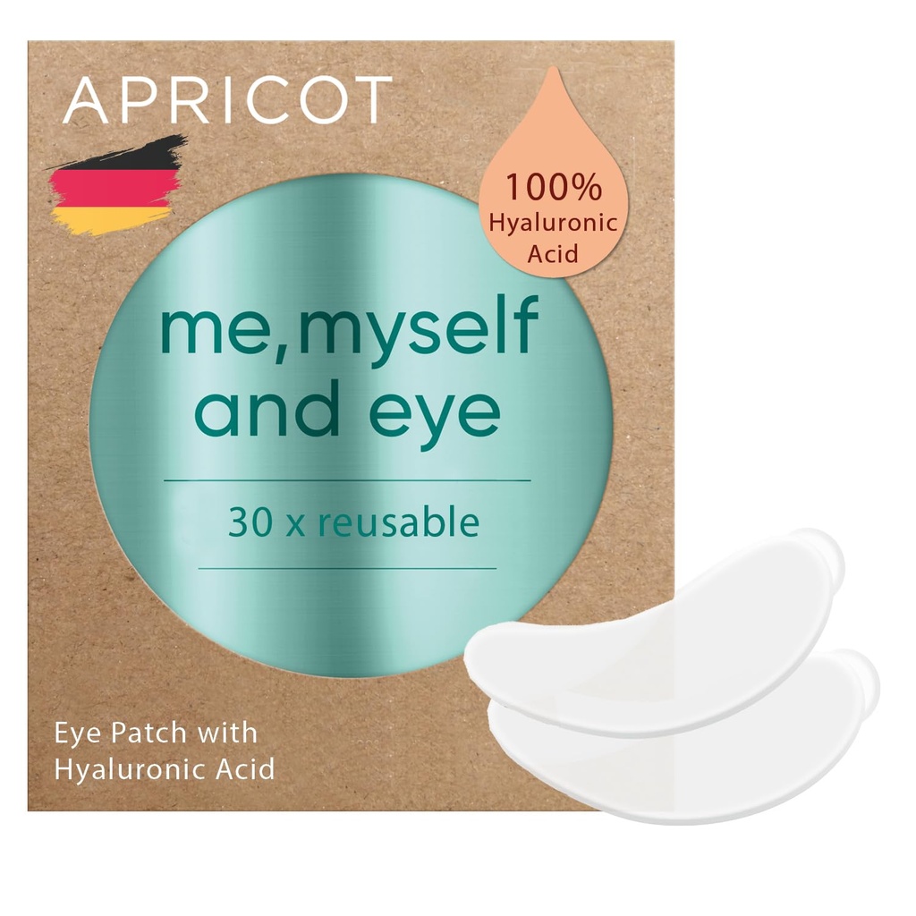 APRICOT Eye Patches with Hyaluronic Acid (pack of 1) I Anti-Ging Eye Pads " Me,Myself and Eye" Μειώνω τις ρυτίδες ματιών I Reuseable eye patchs I Silicone pads έναντι ρυτίδων I Made in Germany