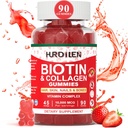 Δέρμα μαλλιών και νύχια Gummies, 10000mcg Biotin Collagen Gummies για γυναίκες & άνδρες, συμπληρώματα βιταμίνης υποστηρίζει ταχύτερη ανάπτυξη μαλλιών, ισχυρότερα νύχια, υγιές δέρμα, δύναμη οστών, 90 Gummies