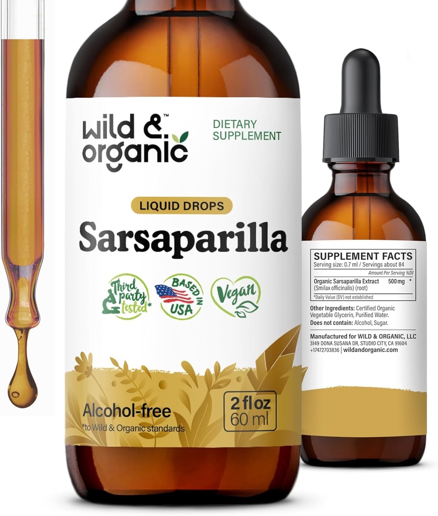 Άγριες & οργανικές σταγόνες ρίζας Sarsaparilla - Detox Cleanse Drops - Sarsaparilla Σκόνη με βάση την απόχρωση - Vegan, Ζάχαρη & Αλκοόλ-ελεύθερο συμπλήρωμα υγρού - 2 fl oz