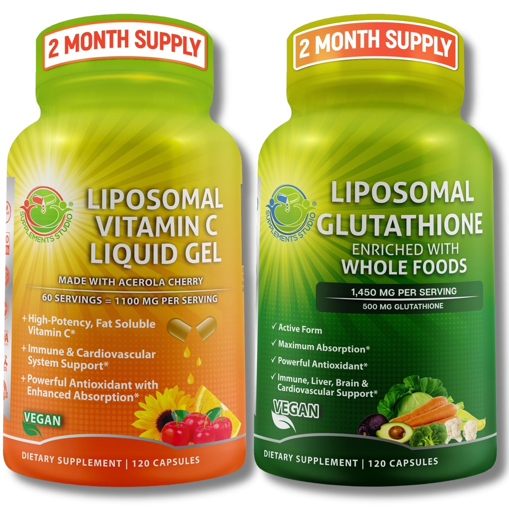 ΣΥΜΠΛΗΡΩΜΑΤΑ STUDIO Liposomal Vitamin C 1100mg Liquid Gel Κάψουλες - Δέσιμο με - Liposomal Glutathionone 500mg Συμπλήρωμα