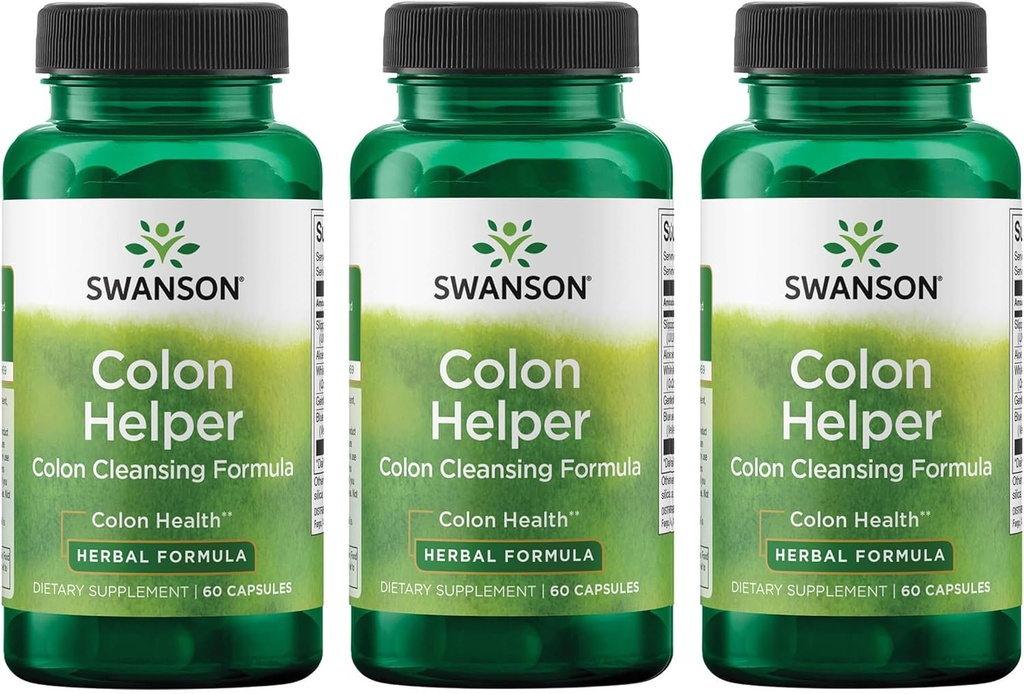 Swanson Colon Helper - Προωθεί Digestive Υγεία Χρησιμοποιώντας Vervain, Goldenseal Root, Slippery Elm Bark & More - Βότανο συμπλήρωμα Βοηθώντας Υγιεινές Αποβολές - (60 κάψουλες) (3 Pack)