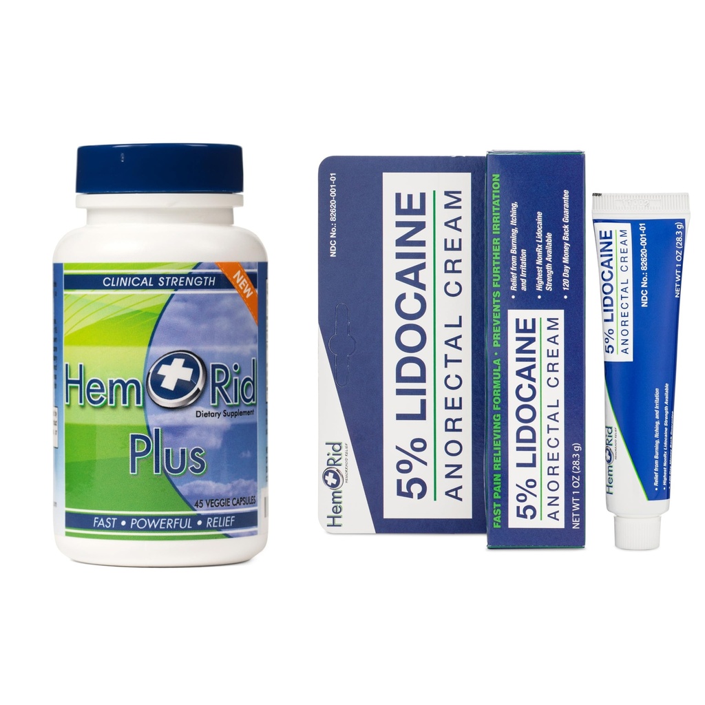HemRid Plus & Lidocaine Cream Bundle: Πλήρης Φροντίδα για Αιμορροϊδή Δυσφορία, Κατασκευασμένη στις ΗΠΑ