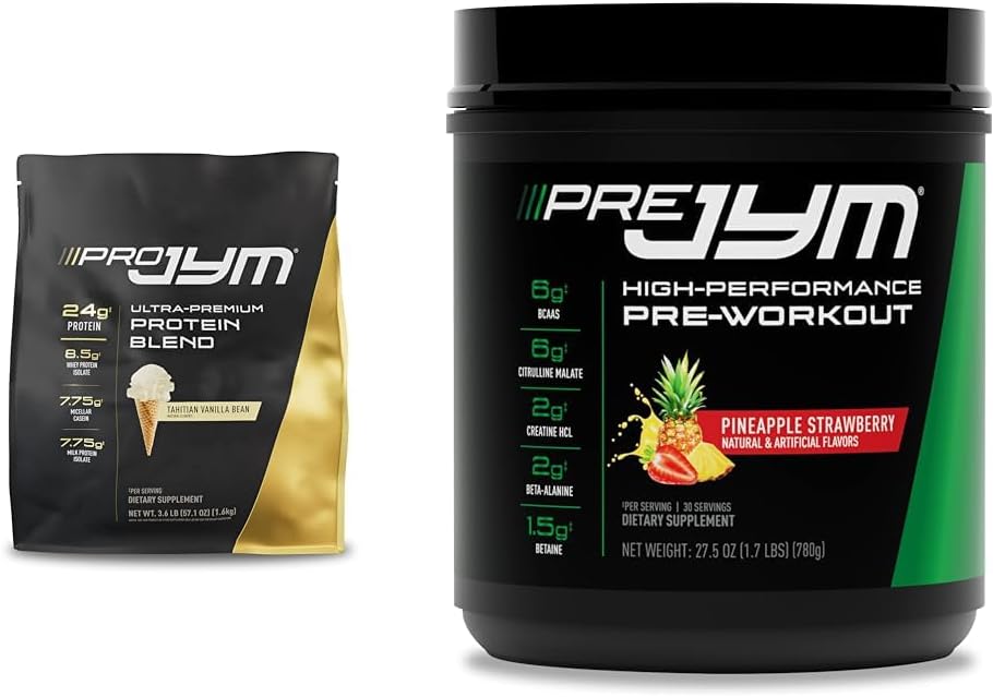 PRO JYM 45 Υπηρεσίες - Ταϊτή Vanilla Bean & PRE JYM 30 Σερβίρει - Ανανάς Φράουλα