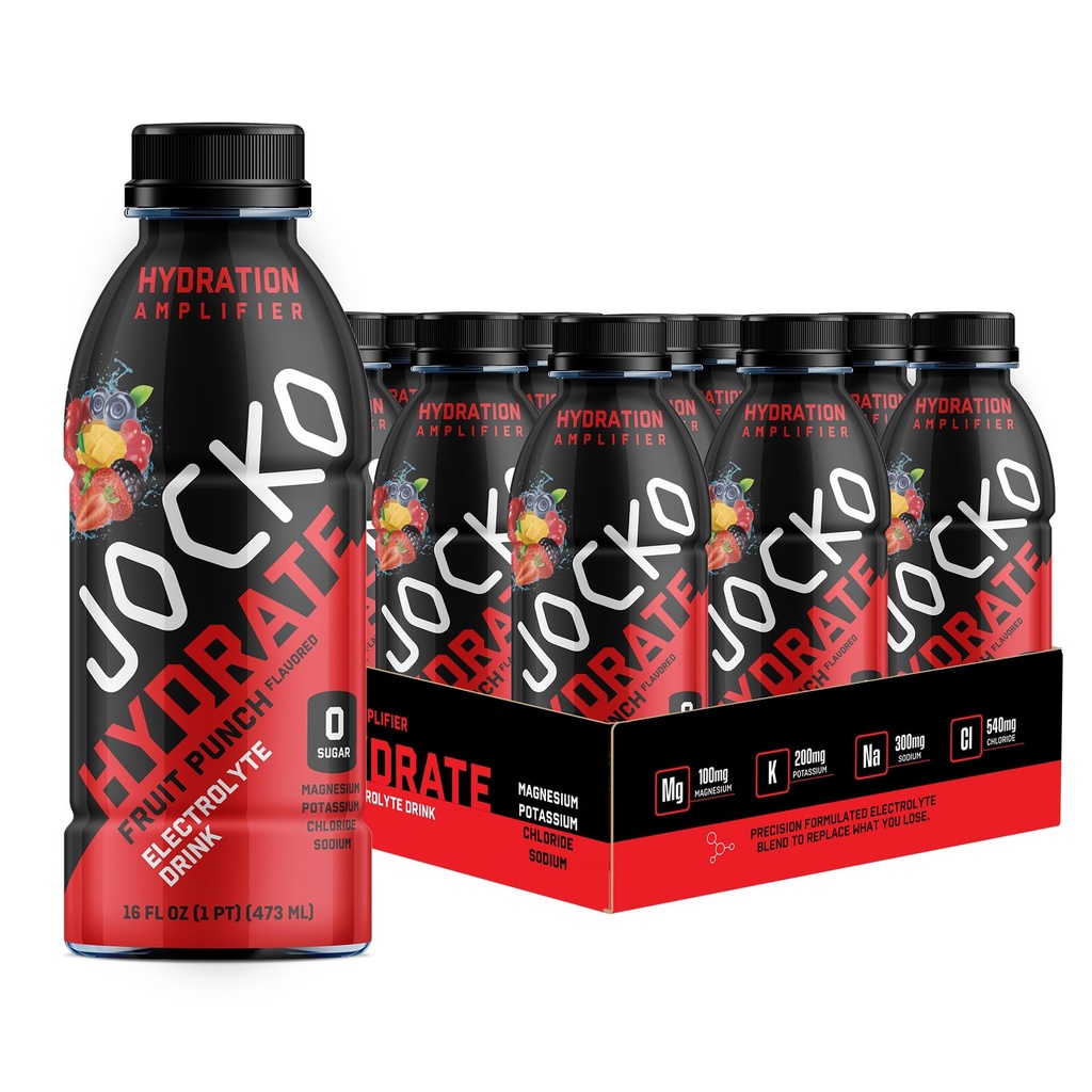 Jocko Fuel Hydrate Electrolyte Ποτά - Sports Drink Ενυδάτωση Ενισχυτής, Thirst Quencher - Επιστημονικά Formed Electrolyte Fruit Punch Flavor 16 Oz (12 Pack)