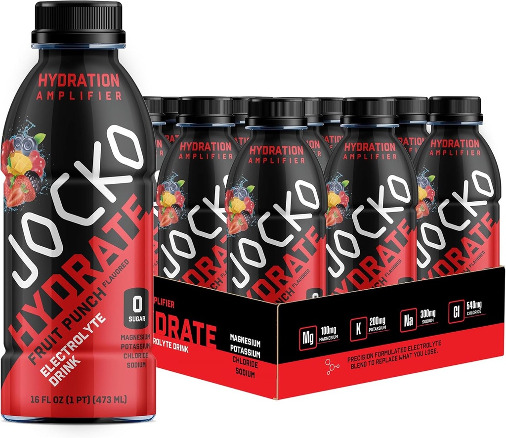 Jocko Fuel Hydrate Electrolyte Drinks - Sports Drink Hydration Amplifier, Thirst Quencher - Scientifically Formulated Electrolyte Blend Fruit Punch Flavor 16 Oz (12 Pack)