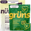 Gruns Superfood Green + NEW Nütrops Gummy Bundle, Organic Nutritional Supplement 2 x 28 Pack: Multivitamin, prebiotics, adaptogens + Nootropic Mushroom Herbal Supplement to Support Mood, Focus, Gut
