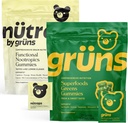 Gruns Superfood Green + New Nütrops Gummy Bundle, Organic Nutritional Supplement 2 x 28 Pack: Πολυβιταμίνη, προβιοτικά, προσαρμογόνα + Nootropic Mushroom Herbal Supplement to Support Mood, Focus, Gut