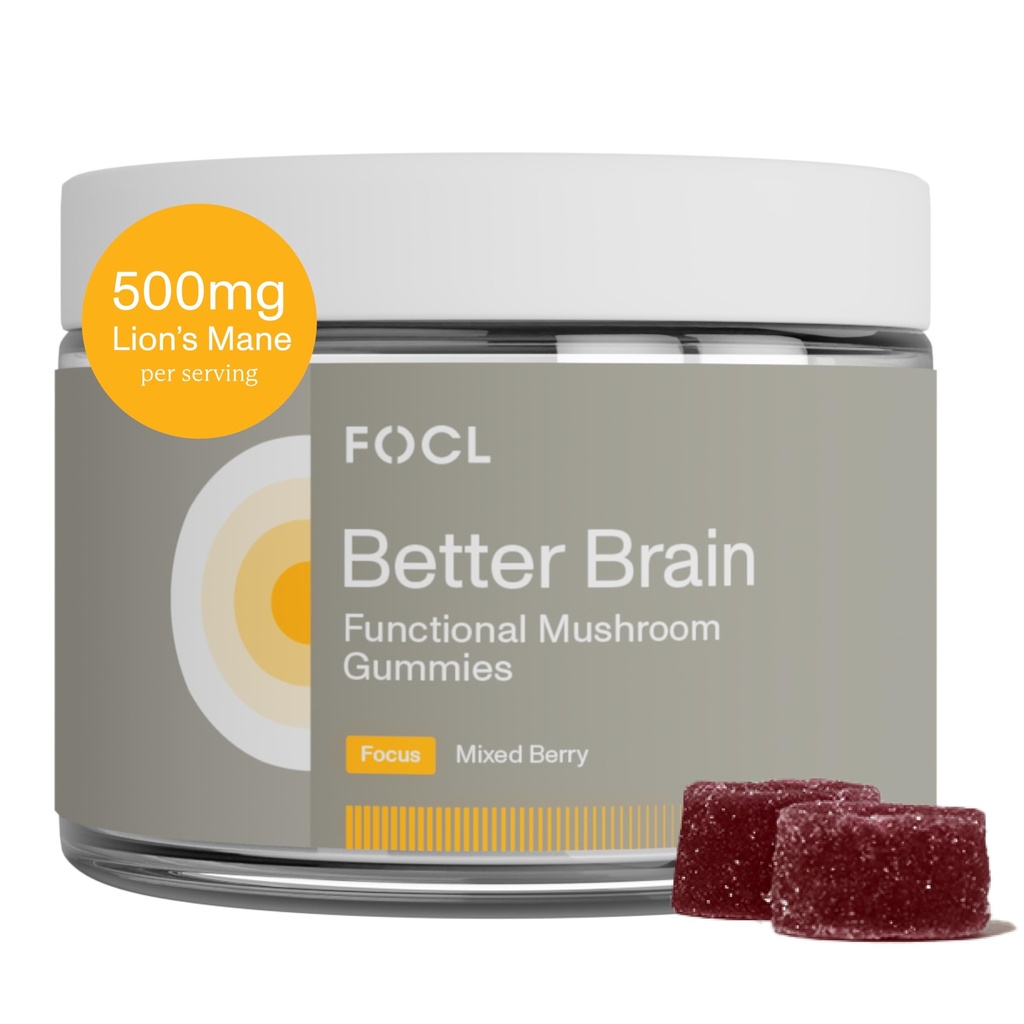 FOCL Lions Mane Mushroom Gummies - συμπλήρωμα μανιταριών για τη λειτουργία του εγκεφάλου, Εστίαση, Μνήμη, Ενέργεια, Ανοσοποιητική ενίσχυση, Stamina - Nootropic Complex Lion's Mane, Reishi, Cordyceps - Vegan, Χωρίς γλουτένη, Οργανικά